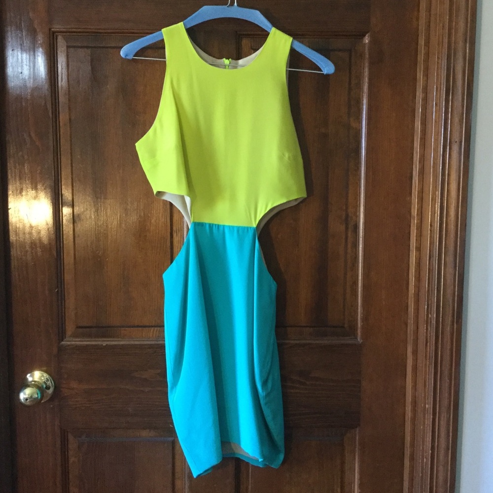 NAVEN two tone cut out mini dress